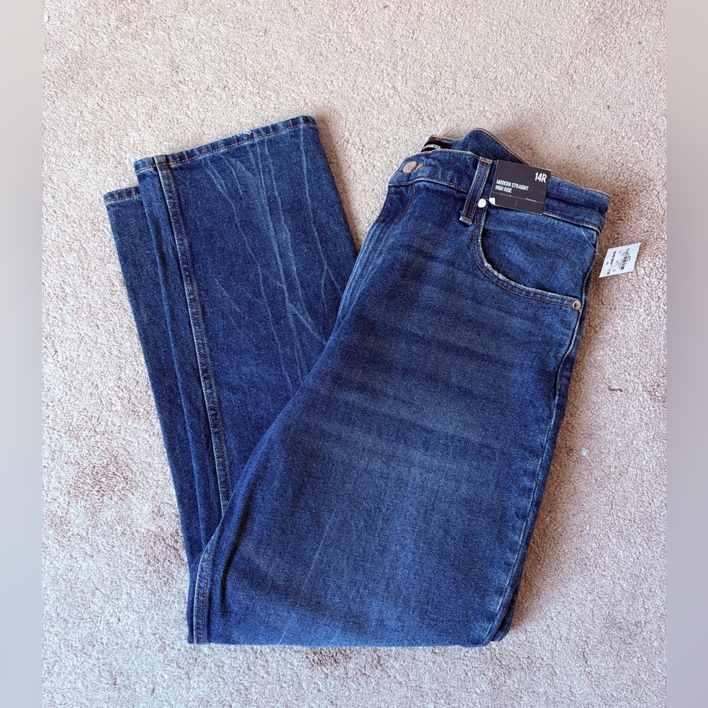 Express Modern Straight High Rise Blue Jeans